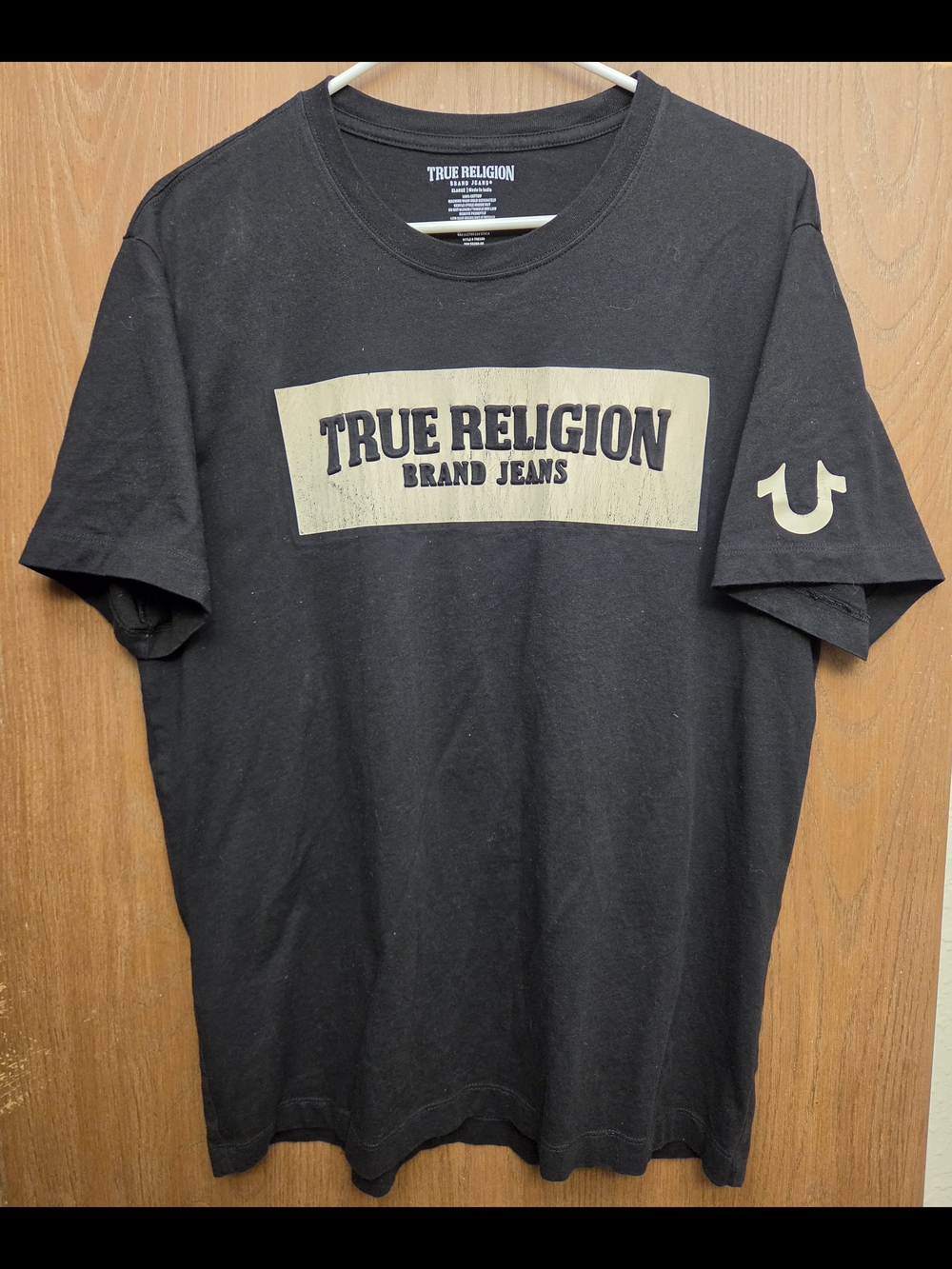 True Religion Black Short Sleeve Logo Tee with Cream Panel